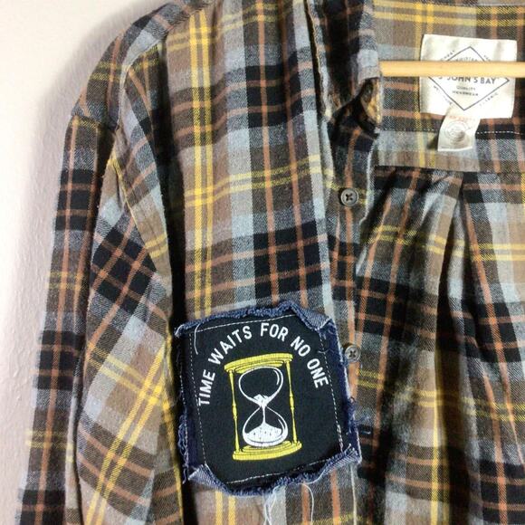 Retrofit band FLANNEL DENIM Jean tee shirt patch Black Yellow 2XL XXL - Picture 4 of 7
